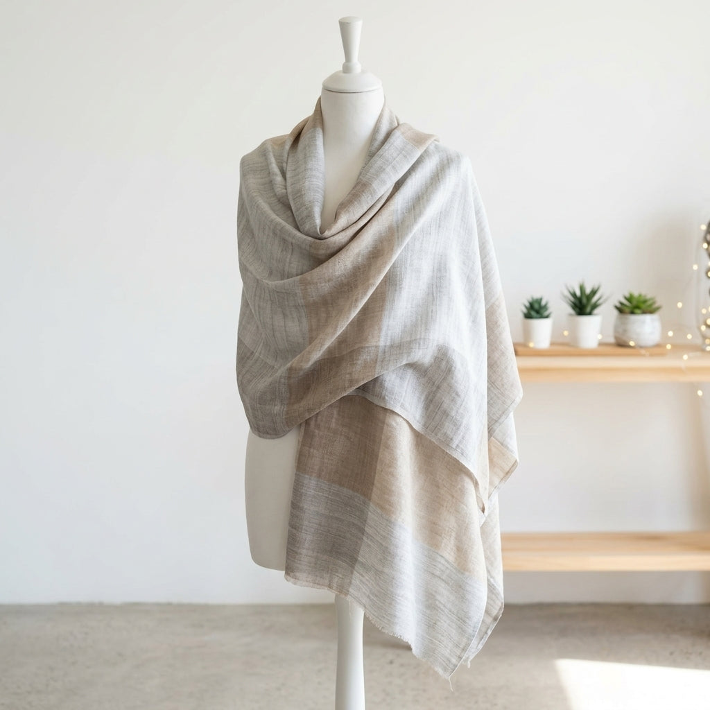 Elegant Eira - Fine Cashmere Wool Shawl with Jacquard Weave