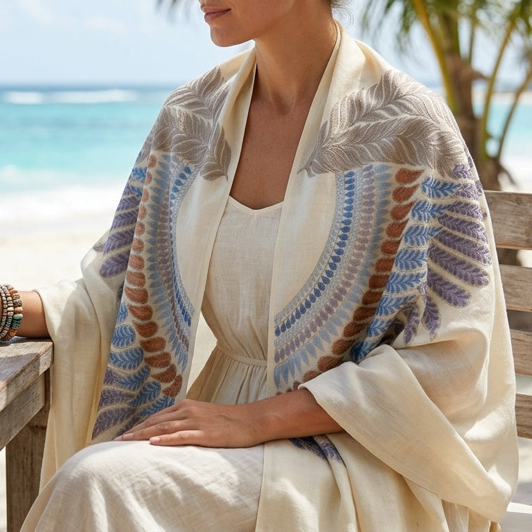 Eclectic Cashmira - Fine Cashmere Wool Shawl with Intricate Silk Embroidery