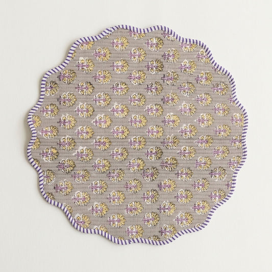 Taupe Reverie - Block Printed, Reversible, Quilted Cotton Placemats
