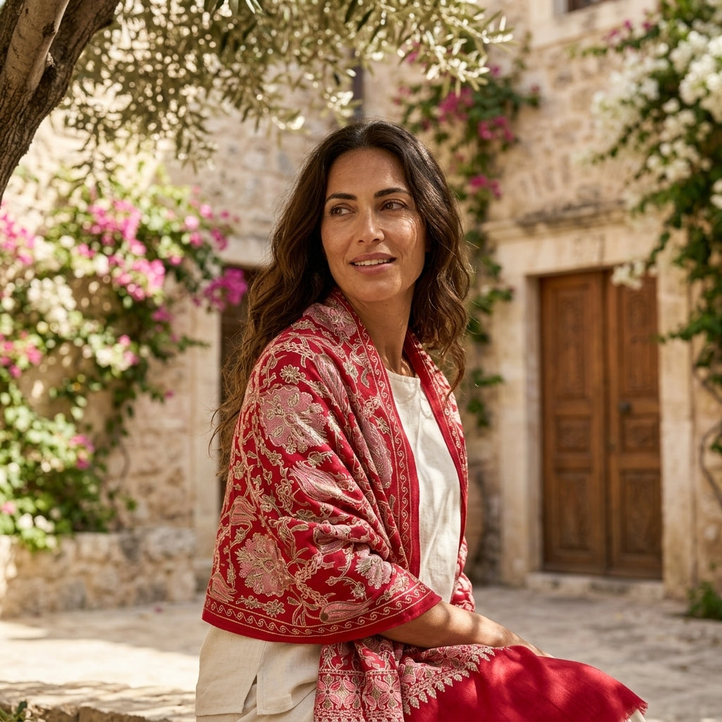 Heritage Nalki - Fine Cashmere Wool Shawl with Intricate Silk Embroidery