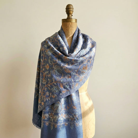 Heritage Nalki - Fine Cashmere Wool Shawl with Intricate Silk Embroidery