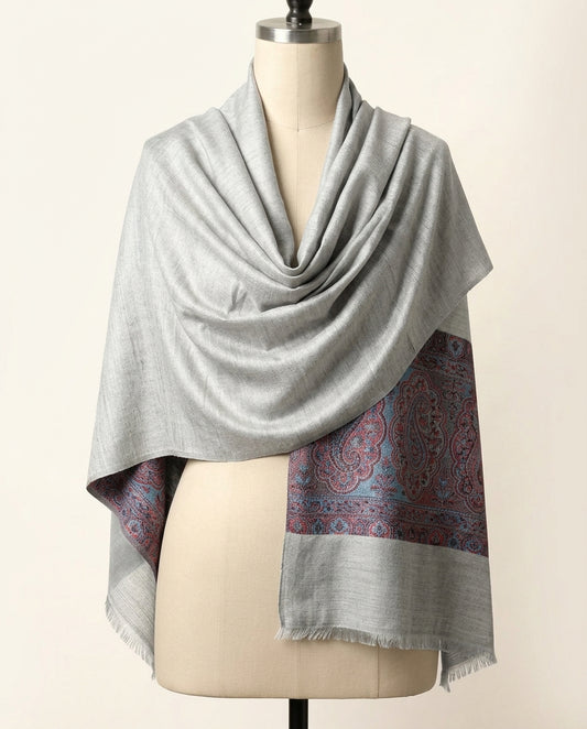Graceful Amara - Fine Cashmere Wool Shawl with Jacquard Weave