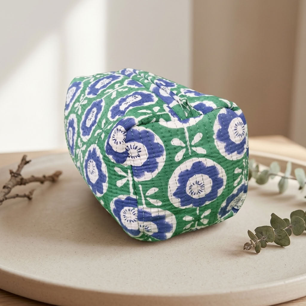 The Mélange - Hand-block Printed Quilted Makeup Bag | Cosmetic Pouch