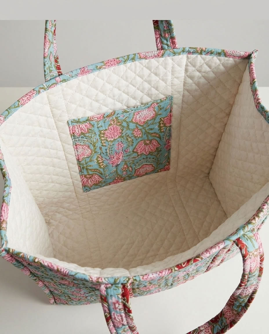 The Mélange - Hand-block Printed Quilted Cotton Tote