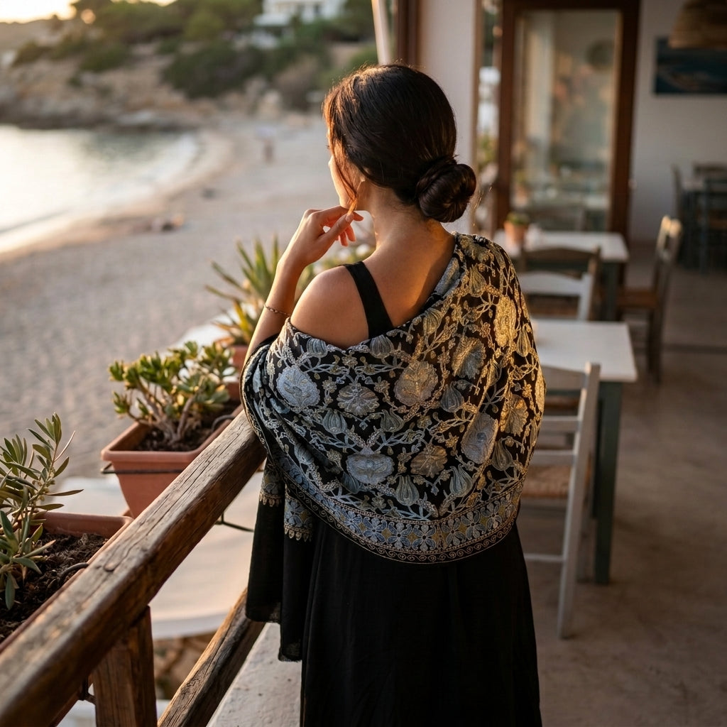 Heritage Nalki - Fine Cashmere Wool Shawl with Intricate Silk Embroidery