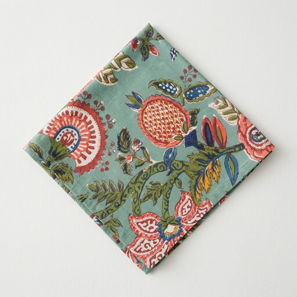 Garden Rhapsody - Block Printed, Reversible, Quilted Cotton Placemats