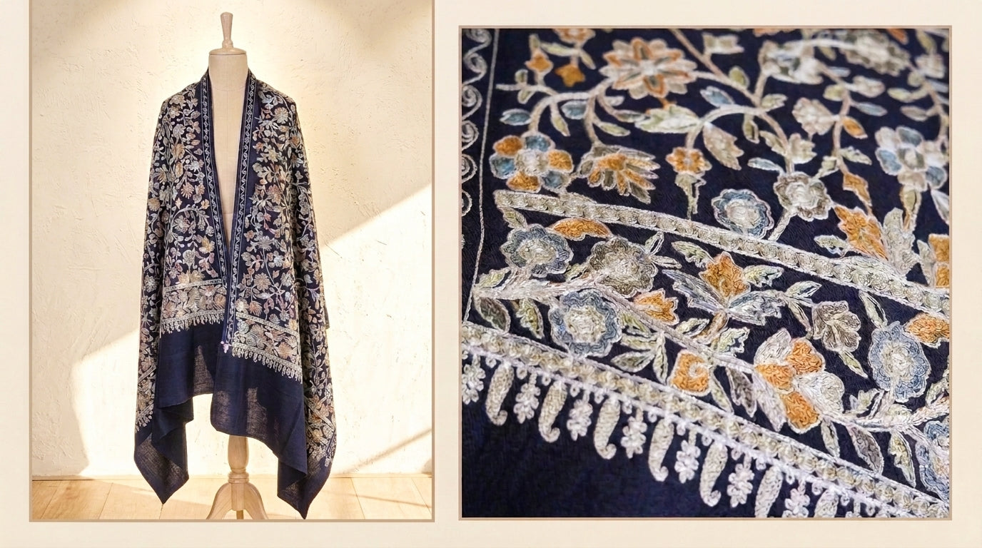 Heritage Nalki - Fine Cashmere Wool Shawl with Intricate Silk Embroidery