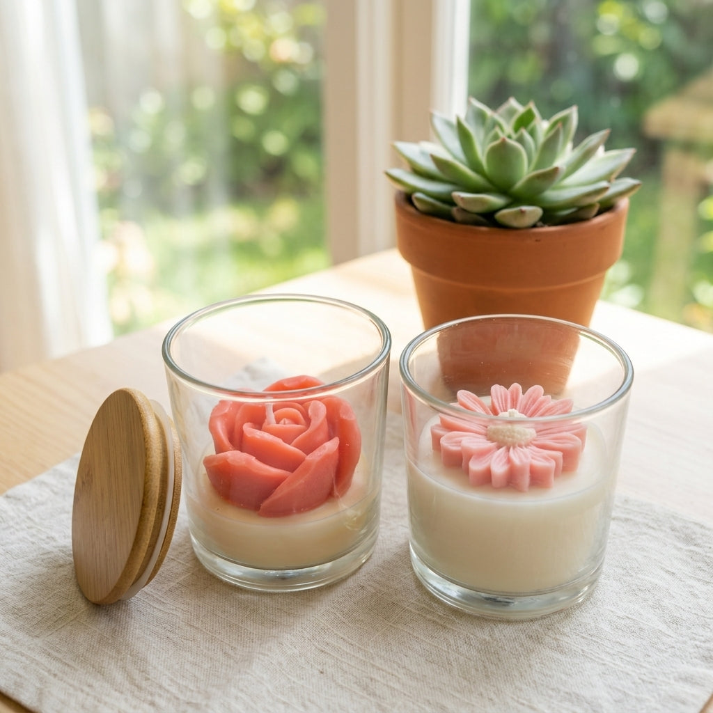 Blush Bloom Soy Candle – Glass Jar with Wooden Lid (400g, Gift Boxed)
