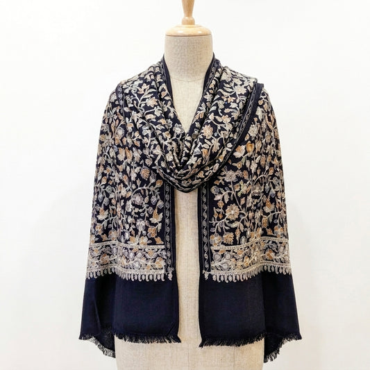 Heritage Nalki - Fine Cashmere Wool Shawl with Intricate Silk Embroidery