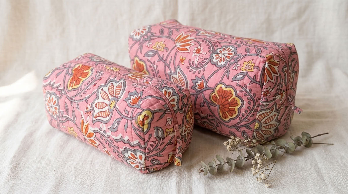 The Mélange - Hand-block Printed Quilted Makeup Bag | Cosmetic Pouch