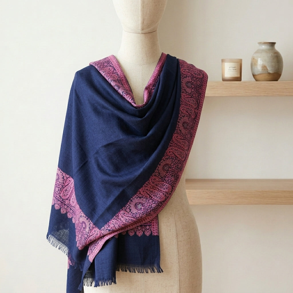 Delicate Gulnaar - Fine Cashmere Wool Shawl with Jacquard Weave