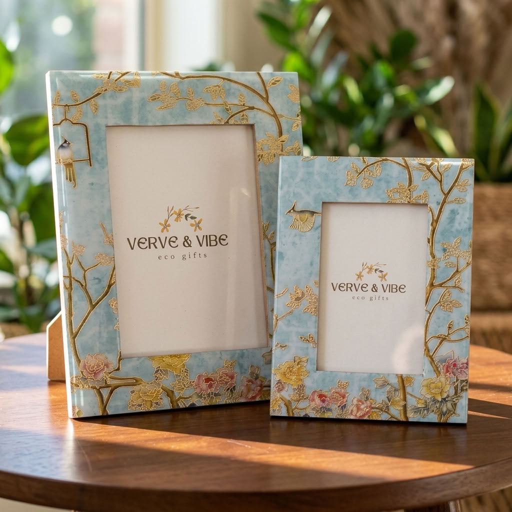 Firozi Flora - Luxe Gold Foil Accent, Handcrafted Wood Photo Frame