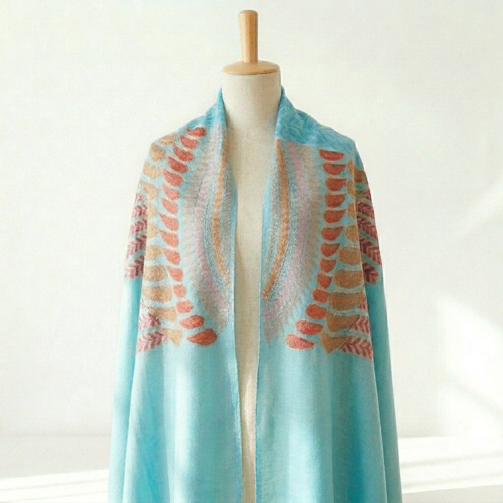 Eclectic Cashmira - Fine Cashmere Wool Shawl with Intricate Silk Embroidery