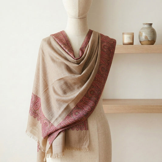 Delicate Gulnaar - Fine Cashmere Wool Shawl with Jacquard Weave