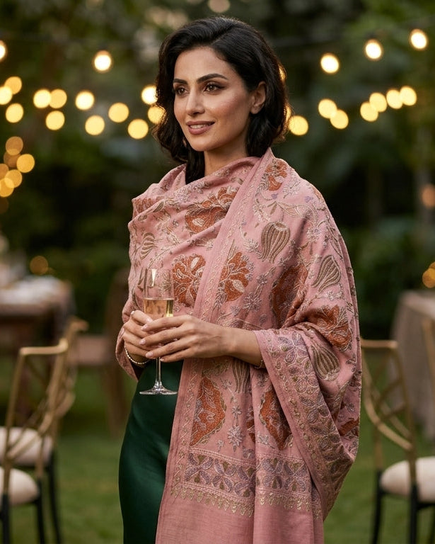 Heritage Nalki - Fine Cashmere Wool Shawl with Intricate Silk Embroidery