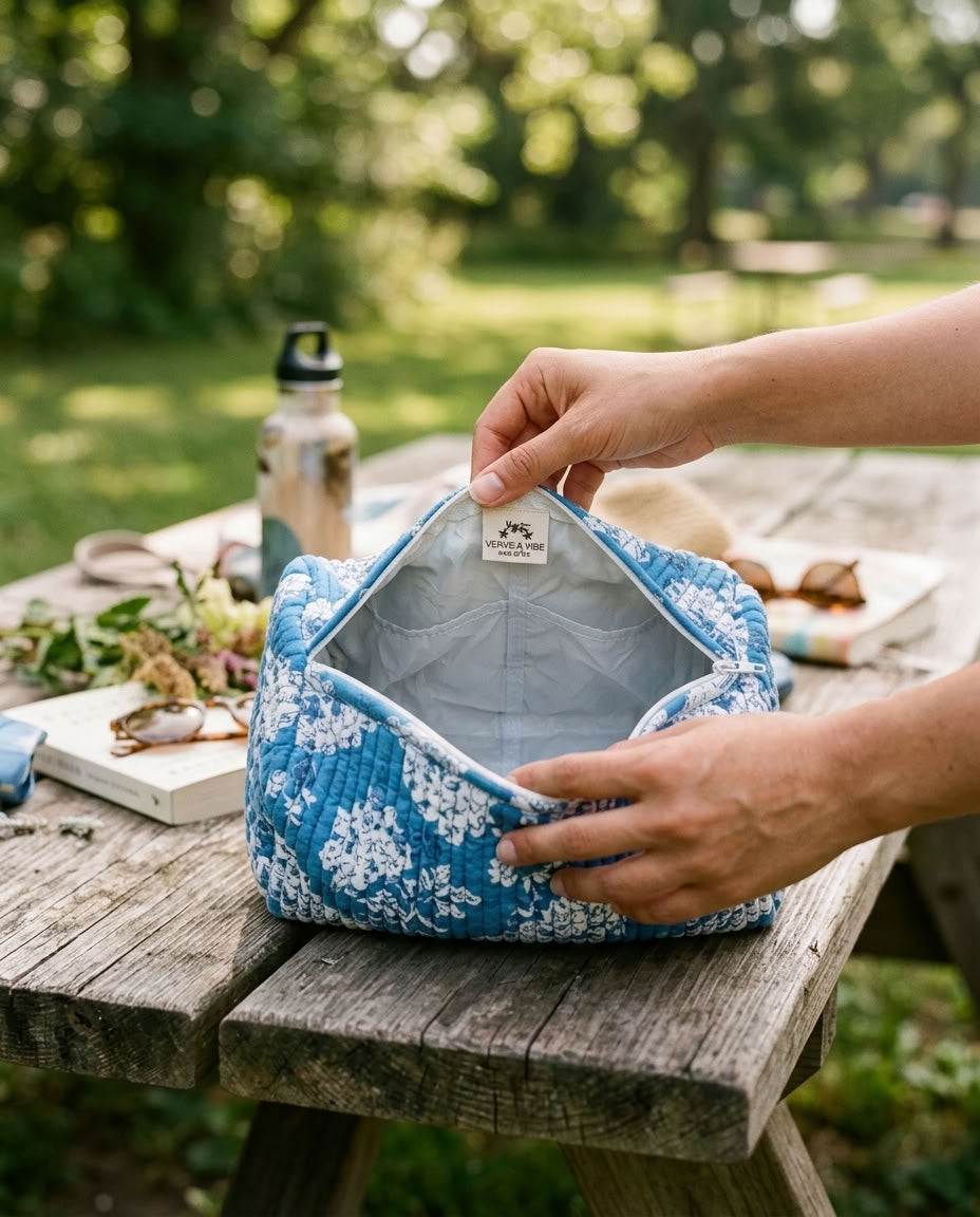 The Mélange - Hand-block Printed Quilted Makeup Bag | Cosmetic Pouch