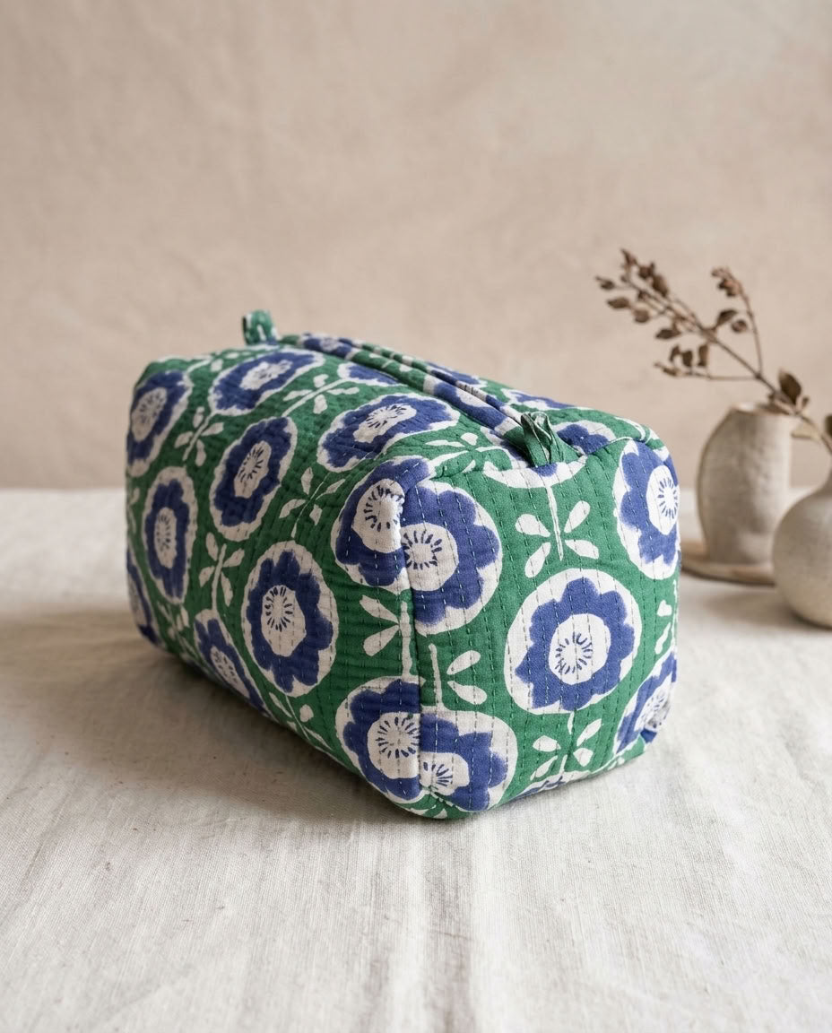 The Mélange - Hand-block Printed Quilted Makeup Bag | Cosmetic Pouch