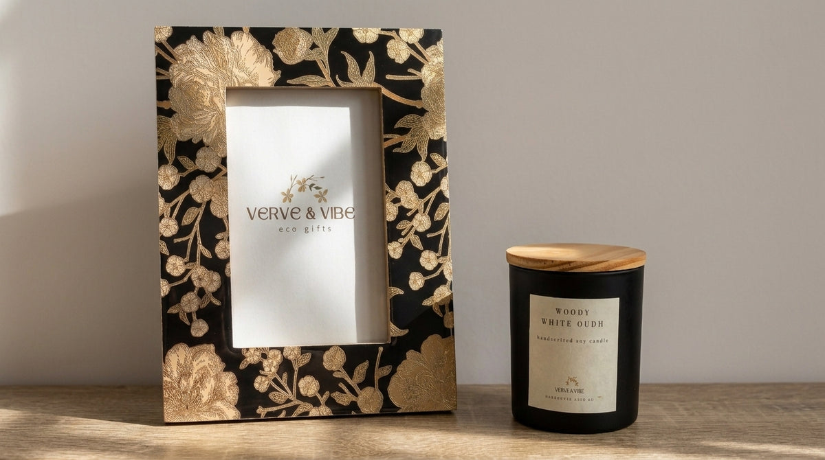 Botanique Noir - Luxe Gold Foil Accent, Handcrafted Wood Photo Frame