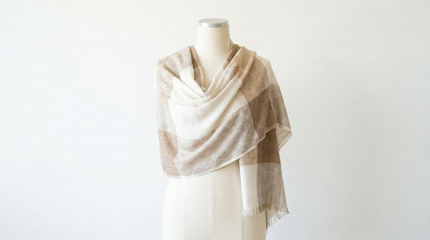 Elegant Eira - Fine Cashmere Wool Shawl with Jacquard Weave