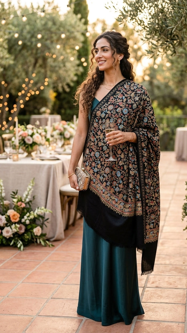 Heritage Nalki - Fine Cashmere Wool Shawl with Intricate Silk Embroidery