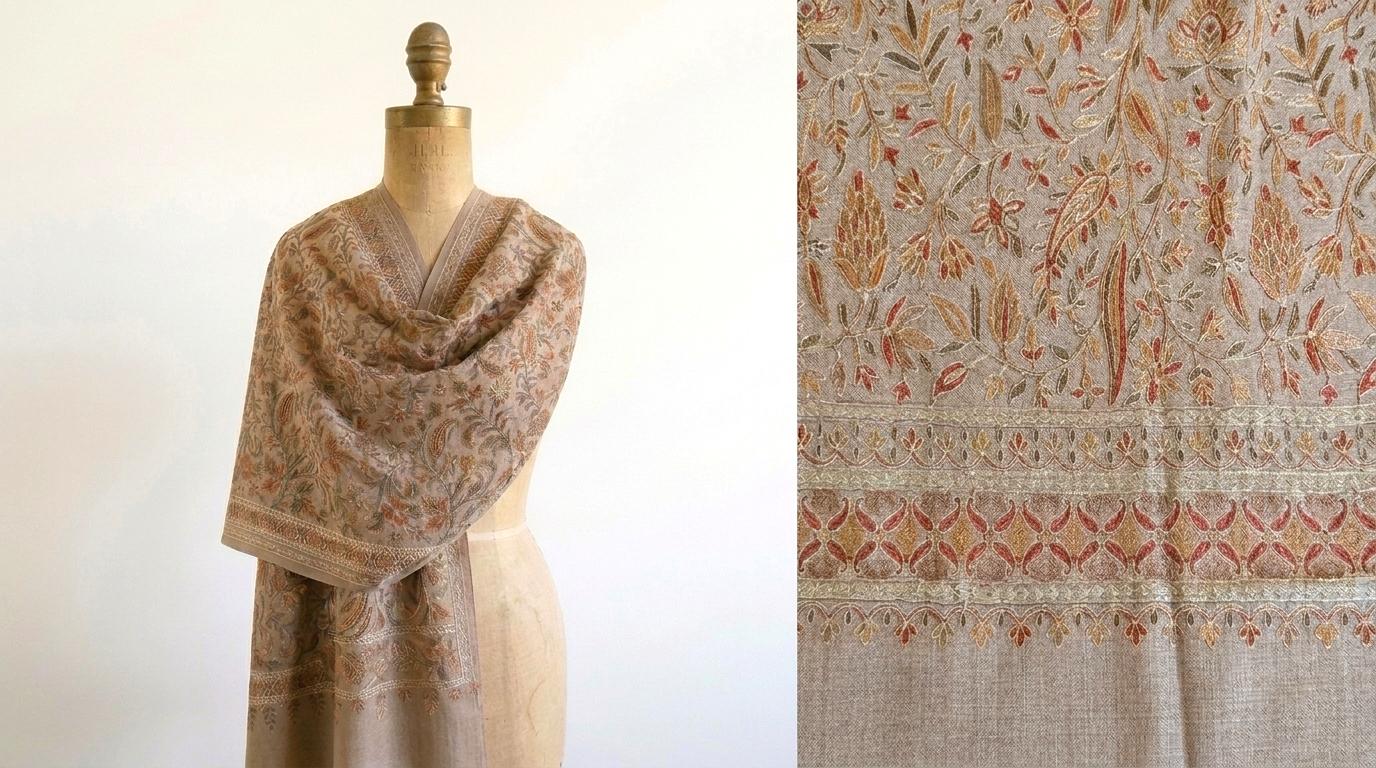 Heritage Nalki - Fine Cashmere Wool Shawl with Intricate Silk Embroidery