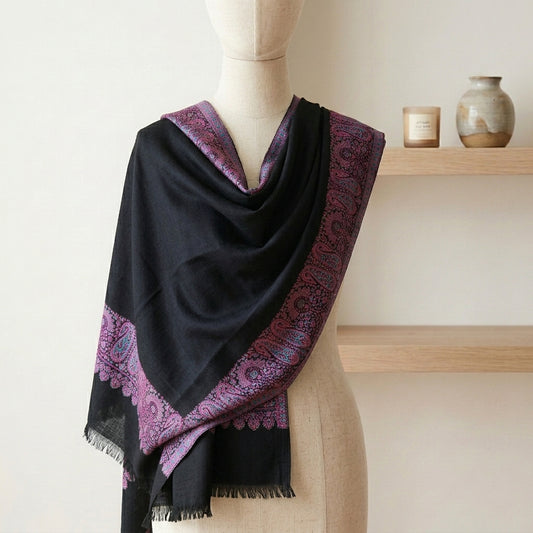 Delicate Gulnaar - Fine Cashmere Wool Shawl with Jacquard Weave
