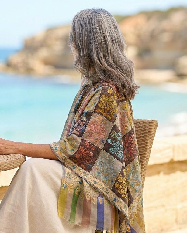 Stunning Kalamkari – Fine Cashmere Wool Shawl with Hand-Block Printing & Embroidery
