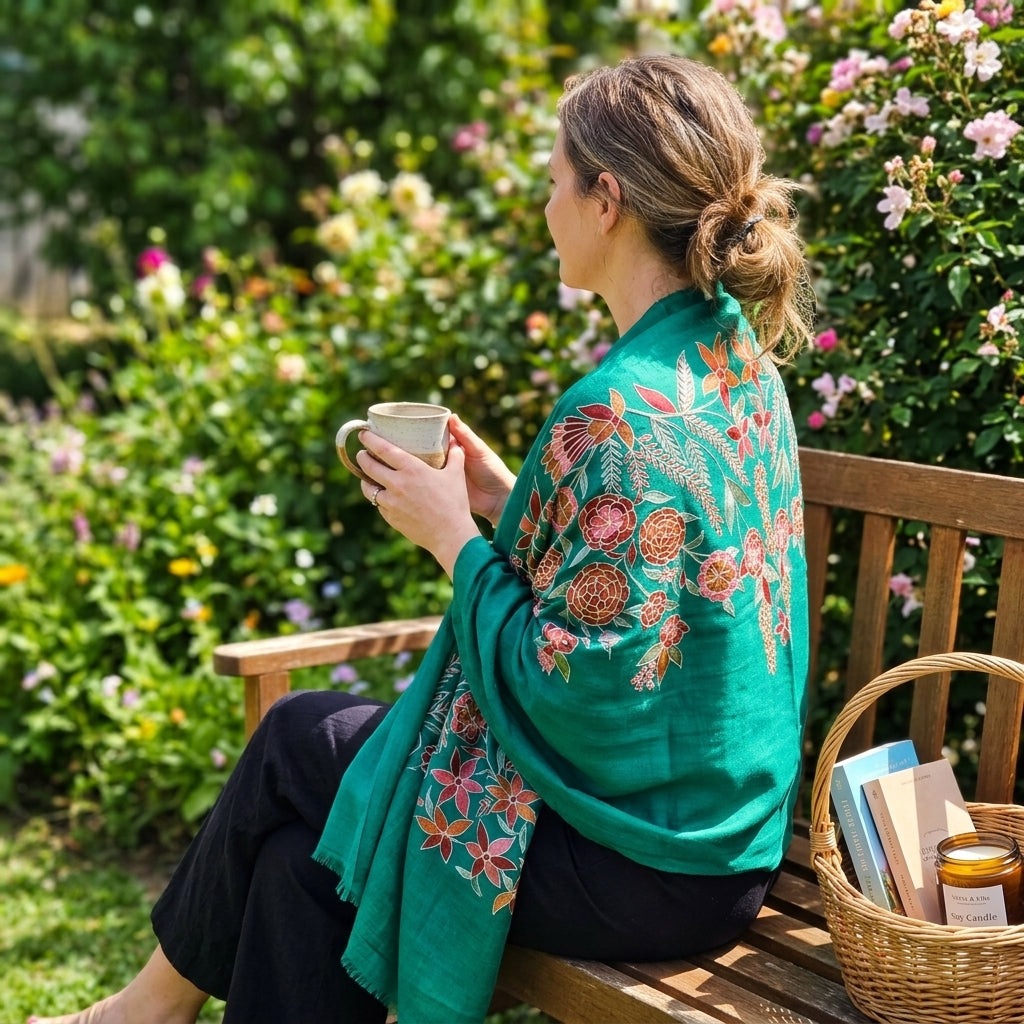 Charming Chinar - Fine Cashmere Wool Shawl with Intricate Silk Embroidery