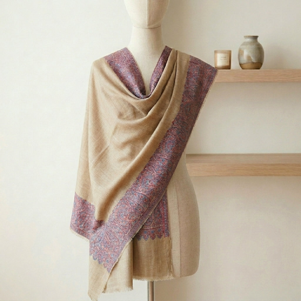 Delicate Gulnaar - Fine Cashmere Wool Shawl with Jacquard Weave