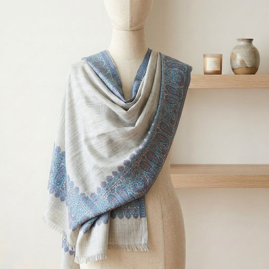 Delicate Gulnaar - Fine Cashmere Wool Shawl with Jacquard Weave