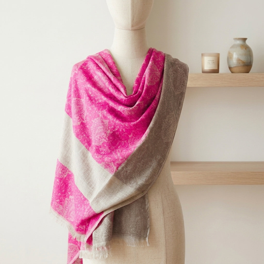 Elegant Eira - Fine Cashmere Wool Shawl with Jacquard Weave