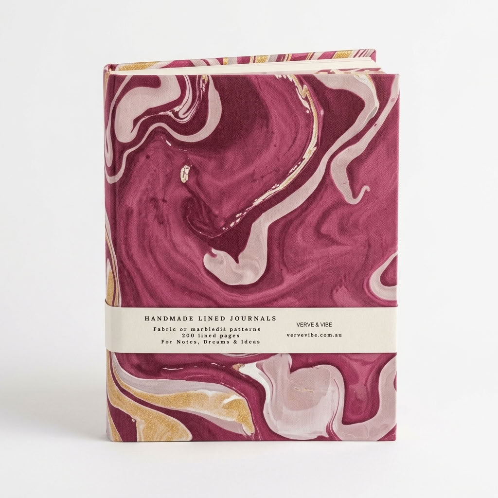 Raspberry Rouge - Marbled Cover, Handmade Journal & Notebook