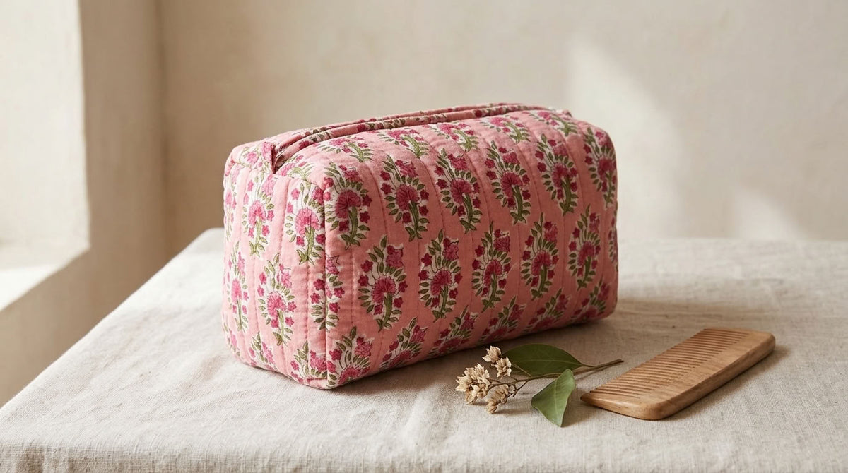 The Mélange - Hand-block Printed Quilted Makeup Bag | Cosmetic Pouch