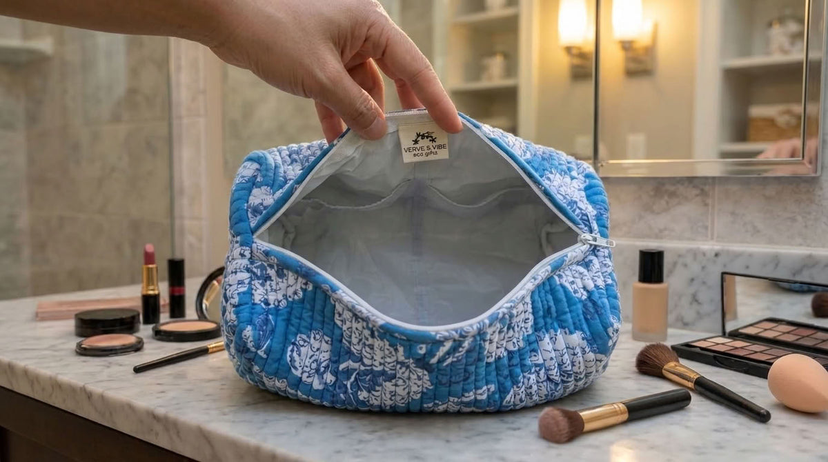 The Mélange - Hand-block Printed Quilted Makeup Bag | Cosmetic Pouch
