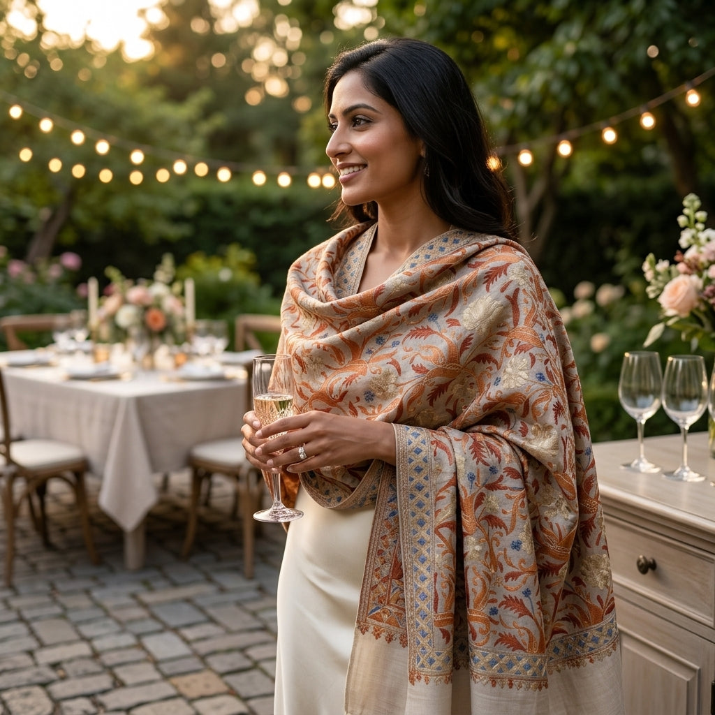 Heritage Nalki - Fine Cashmere Wool Shawl with Intricate Silk Embroidery