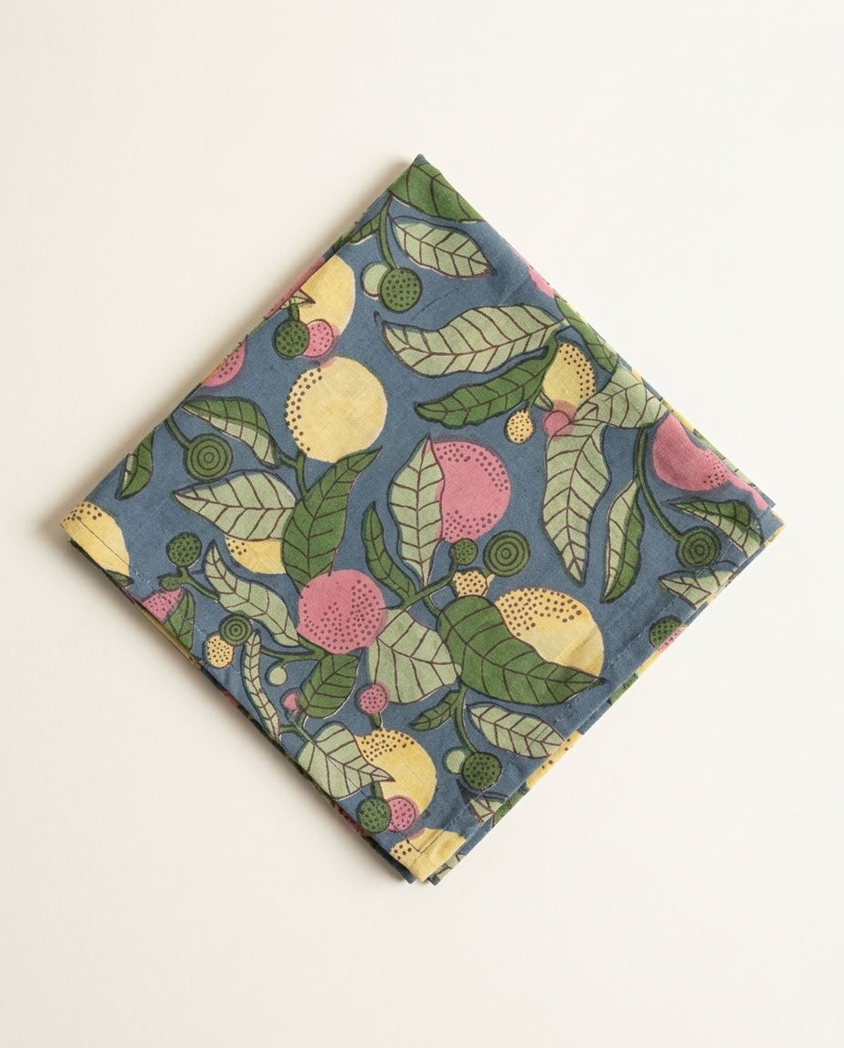 Lemon & Leaf - Hand-block Printed, Soft Cotton Napkins