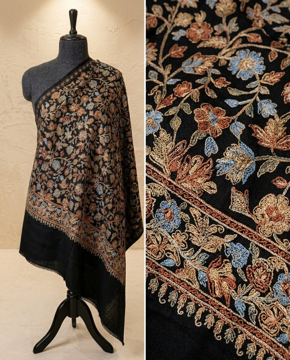 Heritage Nalki - Fine Cashmere Wool Shawl with Intricate Silk Embroidery