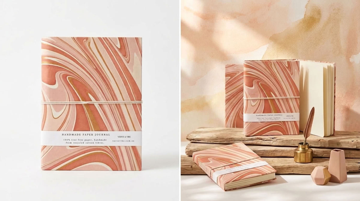 Amber Aura - Marbled Cover, Handmade Journal & Notebook