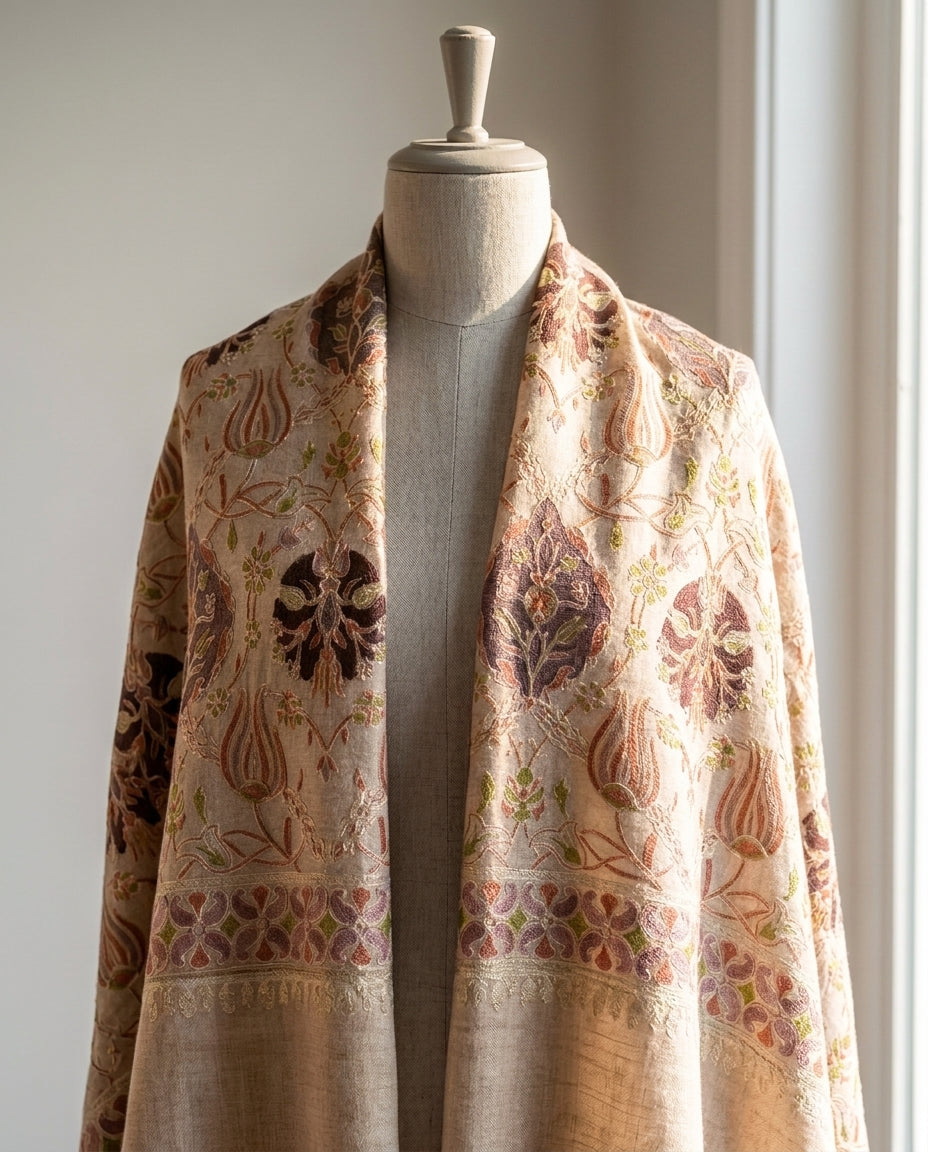 Heritage Nalki - Fine Cashmere Wool Shawl with Intricate Silk Embroidery