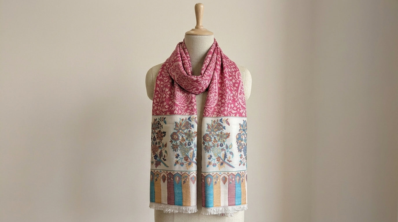 Ambi Motif - Soft Shawl with Intricate Floral Motifs in Jacquard Weave