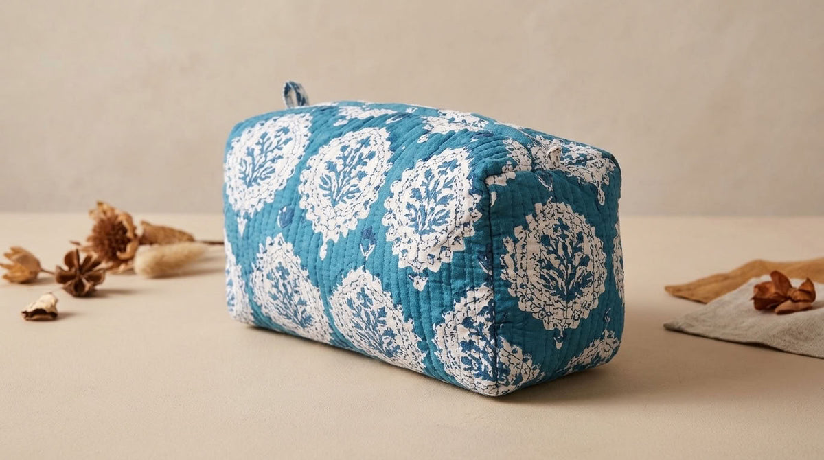 The Mélange - Hand-block Printed Quilted Makeup Bag | Cosmetic Pouch