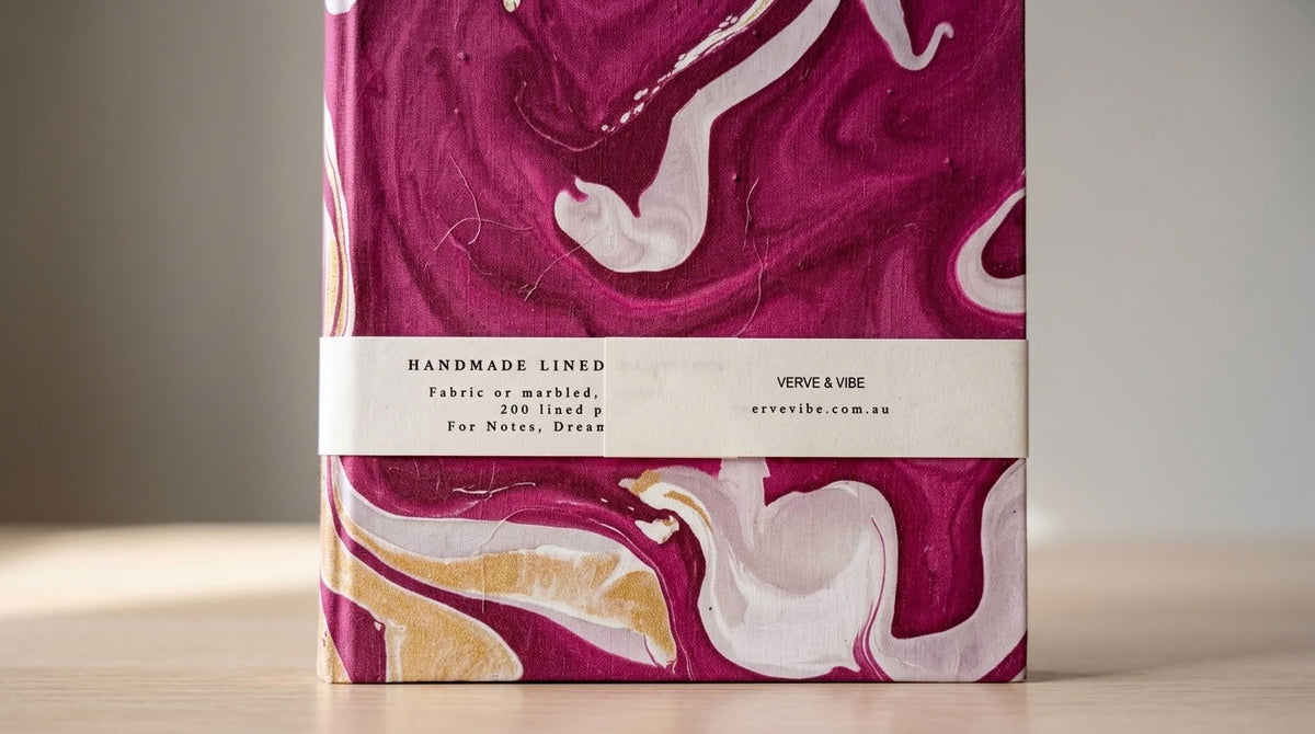 Raspberry Rouge - Marbled Cover, Handmade Journal & Notebook