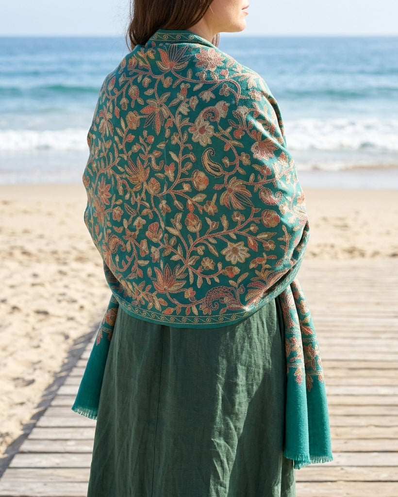 Heritage Nalki - Fine Cashmere Wool Shawl with Intricate Silk Embroidery