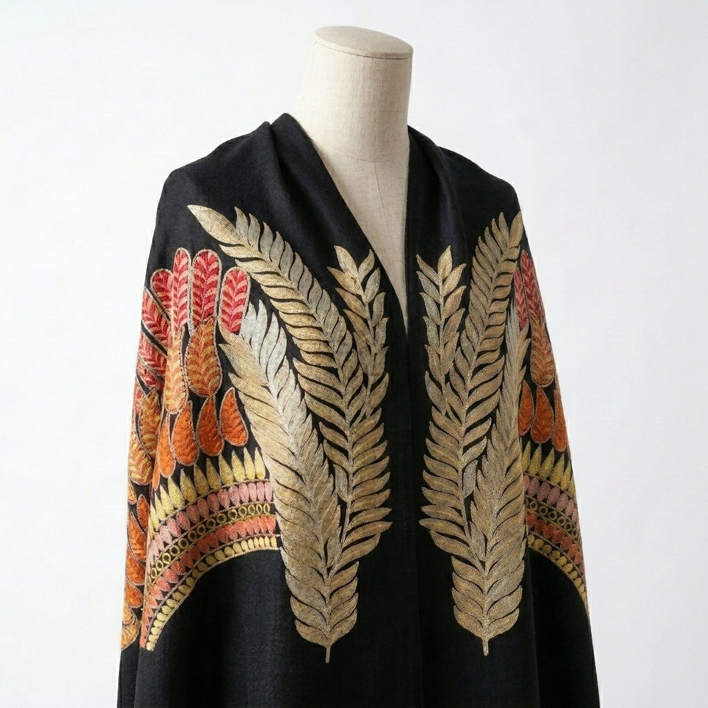 Eclectic Cashmira - Fine Cashmere Wool Shawl with Intricate Silk Embroidery