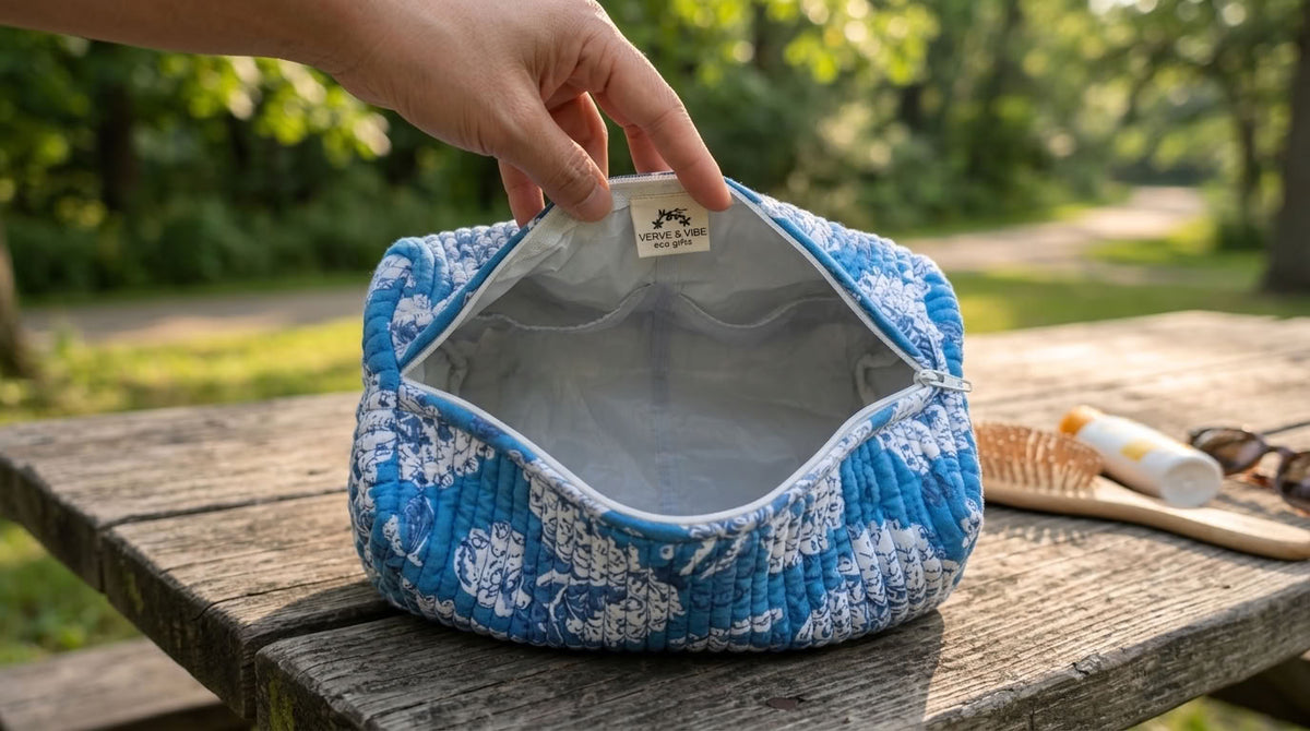 The Mélange - Hand-block Printed Quilted Makeup Bag | Cosmetic Pouch