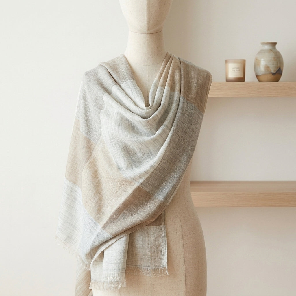 Elegant Eira - Fine Cashmere Wool Shawl with Jacquard Weave
