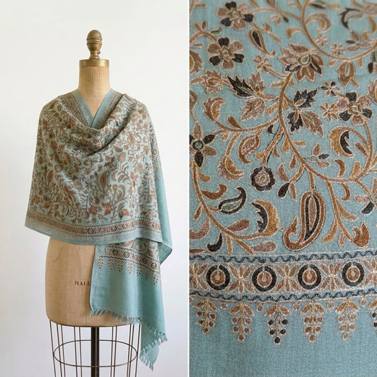 Heritage Nalki - Fine Cashmere Wool Shawl with Intricate Silk Embroidery