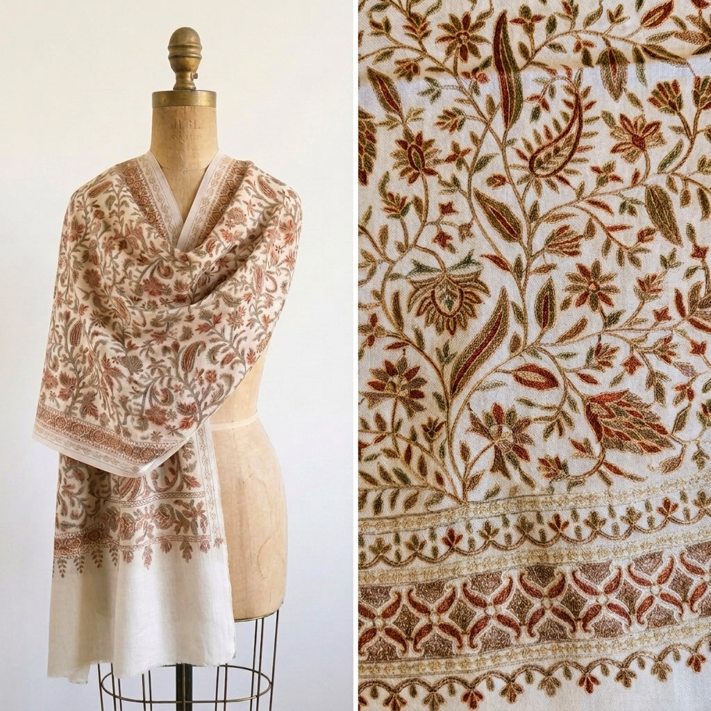 Heritage Nalki - Fine Cashmere Wool Shawl with Intricate Silk Embroidery
