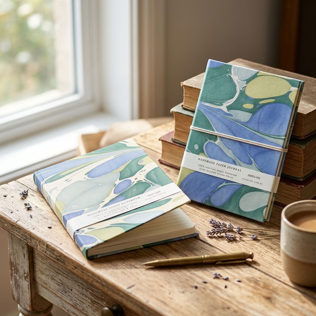 Oceanic Reef - Marbled Cover, Handmade Journal & Notebook