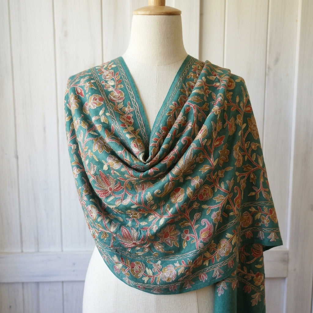 Heritage Nalki - Fine Cashmere Wool Shawl with Intricate Silk Embroidery